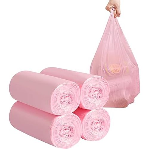 2-4 Gallon Portable Trash Bags,120 Counts Thicken portable Small Garbage Bags for Office, Kitchen,Bedroom Trash Can,Strong Trash Bags（Pink）