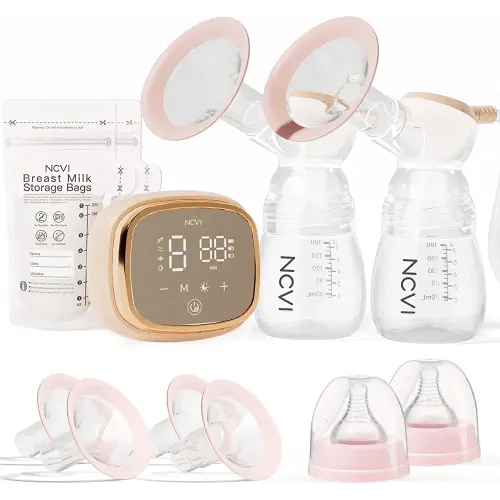 NCVI Double Electric Breast Pump 8102, Upgraded 4400mAh Battery with Night Light, Portable Breast Pump for Breastfeeding, 4 Modes & 9 Levels, LED Display, With 8 Flanges, Breastmilk Bags, Nursing Pads