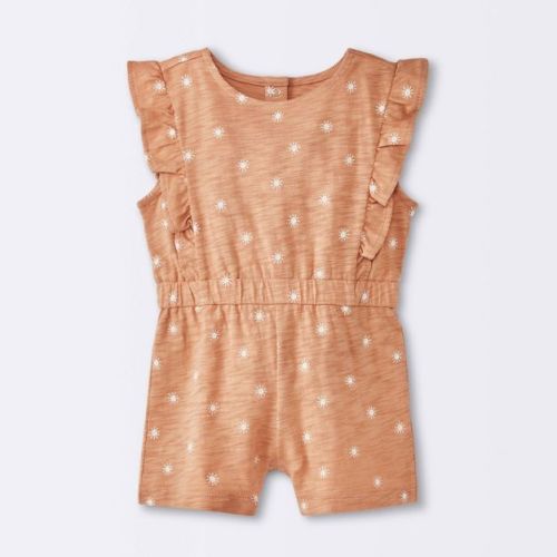 Baby Girls' Sun Stamps Printed Ruffle Romper - Cloud Island™ Tan