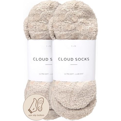 Unboxme Ultra-Luxe Cloud Socks – 2 Pairs Non-Slip Stone Color – Super Soft Gripper Sleep Socks for Women & Men
