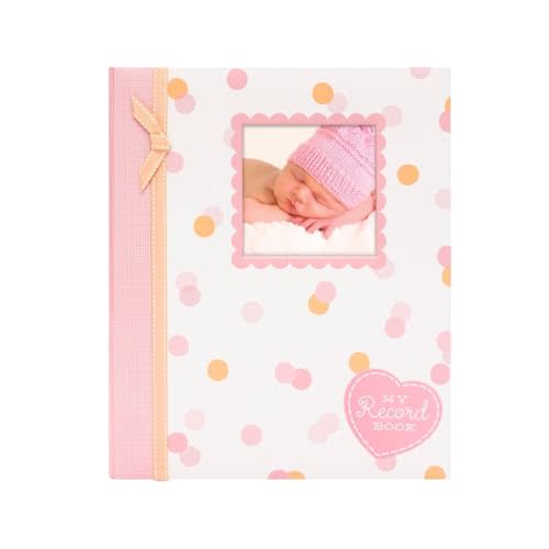 Lil' Peach My Record Book First 5 Years Memory Book, Baby Girl Keepsake for New and Expectant Parents, Pregnancy And Milestone Journal, Pink & Peach Confetti Polka Dots