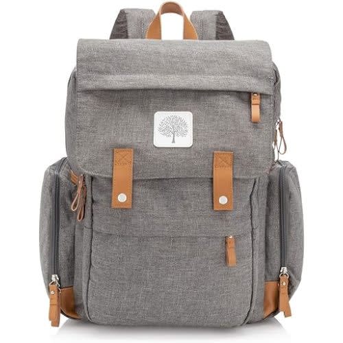 Parker Baby Diaper Backpack - Large Diaper Bag with Insulated Pockets, Stroller Straps and Changing Pad -"Birch Bag" - Gray