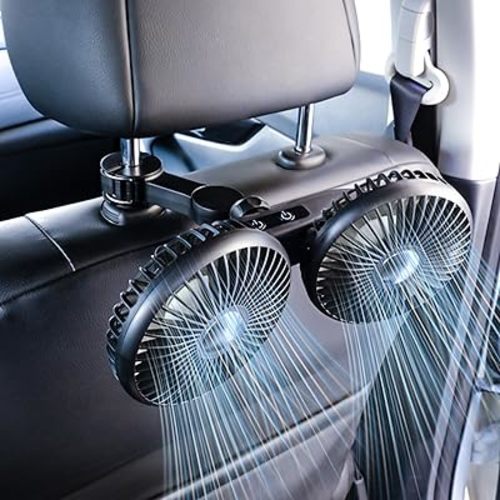 ELOHEI Backseat Car Fan,12V Quiet 3 Speed 360° Rotate Dual Head Usb Car Fans Strong Wind Power for Universal Cars SUV Sedan Trucks(Black)