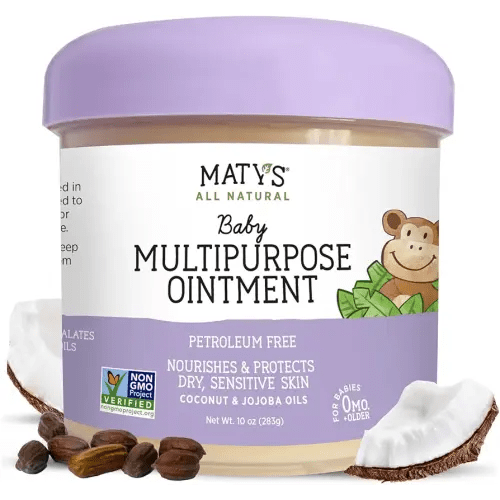Matys Multipurpose Baby Ointment, All Over Gentle Skin Protection for Newborns & Up, Soothes Dry Irritated Skin, Diaper Area, Dry Scalp, Drool Irritation, Petroleum Free, Fragrance Free, 10 oz tub