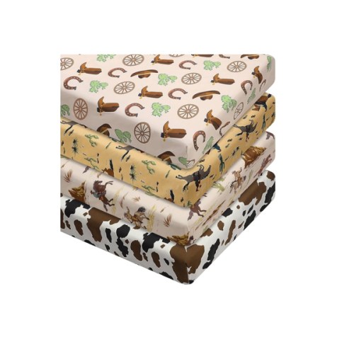4 Pcs Western Cowboy Crib Sheet Set Newborn Bedding Nursery Baby Sheets for Girl Boys Baby Gifts for Standard Crib and Toddler Mattresses, 52 x 28 x 8 Inches