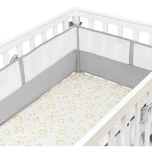 4 in 1 Breathable Mesh Liner for Life Size Cribs,Grey Covers-About 2 Pieces (51.18in x 9.64in), 2 Pieces(26,77in x9.64in) (Gray-)