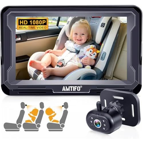 AMTIFO Baby Car Camera Easy Install: Clear Night Vision 2Mins Plug-Play Backseat Camera 360 Rotation Rear Facing Car Baby Monitor with Camera