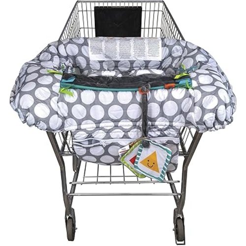 Boppy Preferred Shopping Cart Cover with Storage Pouch, Gray Jumbo Dots with Changeable SlideLine Toy, Plush Minky Seat, 2-Point Safety Belt, Wipeable and Machine Washable, 6-48 Months