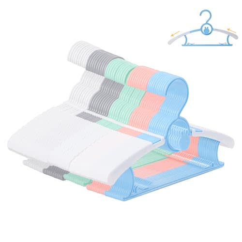 50 Pack Infant Hangers, Non-Slip Kids Hanger, 11"-14" Adjustable Baby Hanger, Space Saving Plastic Hangers for Girl Boy Toddler Kids Child (Multicolour)