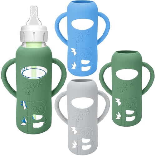BUSOHA 3 Pack Silicone Sleeves for Dr. Brown's Glass Baby Bottles - Drop Protection Baby Bottle Sleeves Compatible with Dr. Brown's Newborn Glass Bottles with Silicone Handles,8 oz