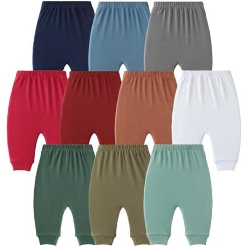 Hakochia Soft and Comfy 100% Cotton Baby Pants for Baby Boys and Girls with Ample Diaper Room 0-12 Months