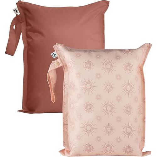 Tiny Twinkle Mess-Proof Waterproof Wet Dry Bag | 2-Pack Reusable Wet Bags for Swimsuits & Baby Clothes | Leakproof Wet Bag for Travel & Diaper Changes for Baby (Shine)