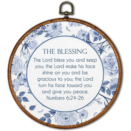 KSDUT Christian Floral Wall Decor Art - Blue Flower Trendy Retro Wall Art Canvas Frame Hanging Prints, Bible Verse Preppy Round Wall Art Decor for Grandmillennial Home Bedroom Decorations 10"x10"