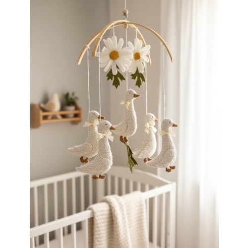 Felt Goose and Daisy Mobile Neutral Crib Decor