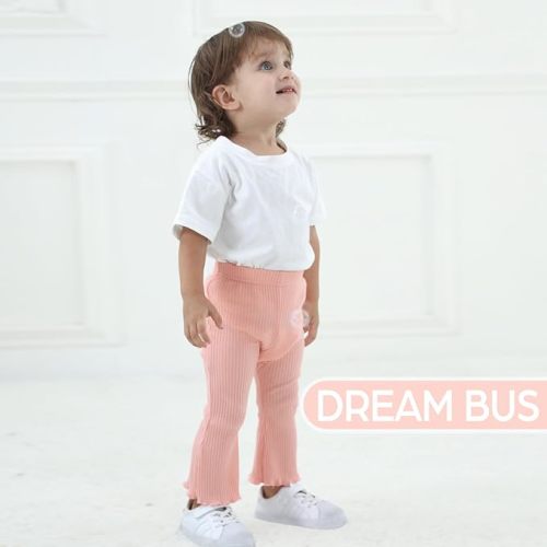 DREAM BUS 3 Pack Baby Girl Pants Toddler Leggings Baby Flare Pants Baby Solid Ribbed Pants Toddler Bell Bottoms Baby Pants