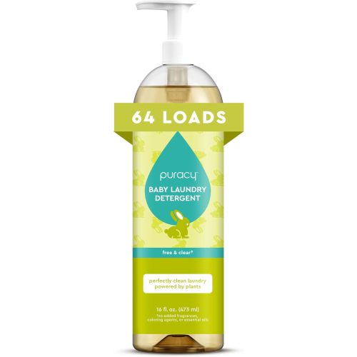 Puracy Liquid Baby Laundry Detergent - 1,4 Dioxane Free, Natural, Scent-Free Gentle Laundry Detergent Liquid Concentrate Laundry Pouch with Stain Fighting Enzymes (Baby- Free & Clear, 16oz)