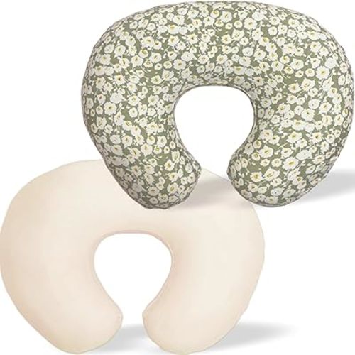 2 Pack Ultra Soft Nursing Pillow Covers for Baby Girl & Boy, Stretchy Boppy Compatible Cover for Breastfeeding Pillows, Easy to Use & Clean (Beige,Wild Floral)