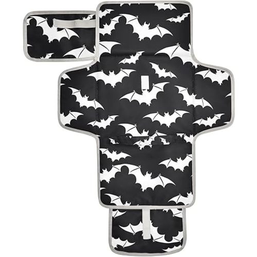innewgogo Halloween White Bats Portable Changing Pad for Unisex Baby Toddler Waterproof Foldable Baby Changing Mat with Pillow & Shoulder Strap Travel Changing Station for Hiking Traveling Gift
