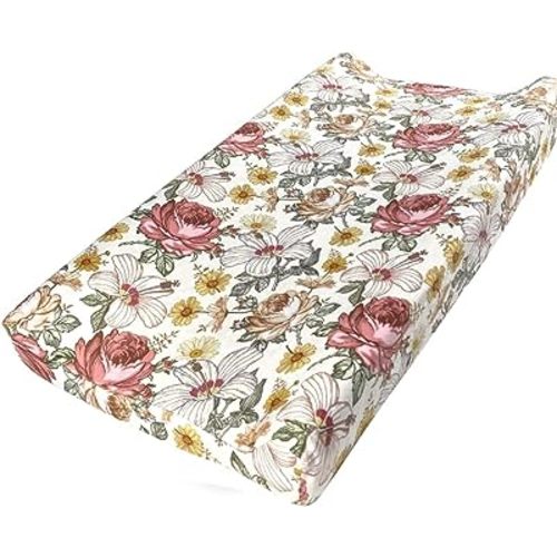 iEvolve Changing Pad Cover Ultra Soft Minky Dots Changing Table Cover Breathable Changing Table Sheet Diaper Changing Pad Cover for Baby Boys Girls (Floral)