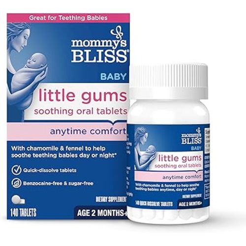 Mommy's Bliss Little Gums Soothing Oral Tablets, Great for Teething Babies, Benzocaine-Free & Sugar-Free, 2 Months+, 1 Bottle (140 Tablets)