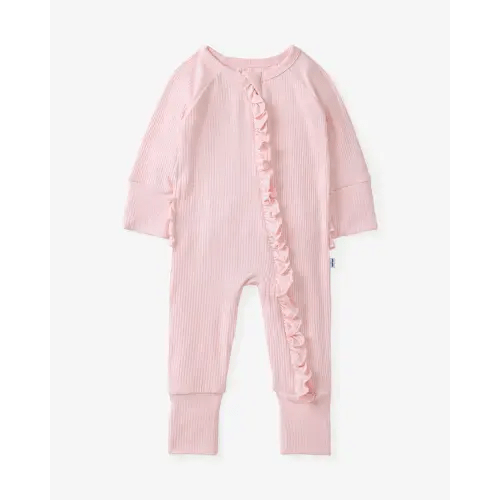 Prima Pink Ribbed Ruffle Zippy – Little Sleepies