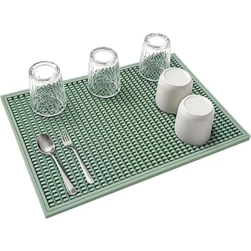 Dish Drying mat - 18" x 12" Green Silicone Drying mat, Kitchen Counter Dish Drying mats,Rubber Dish Drying mat, Applies to bar mat、Coffee mat