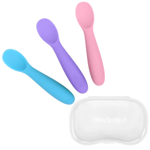 WeeSprout | Baby Led Weaning Silicone Spoons with Travel Case | Set of 3