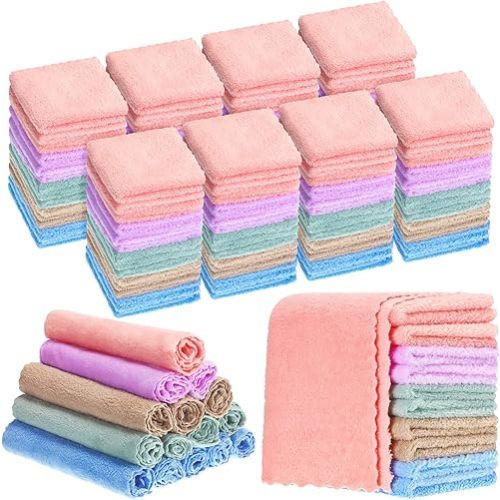 100 Pack Baby Washcloths Bulk 10 x 10 Inch Microfiber Coral Fleece Baby Face Towels Absorbent and Soft Baby Wash Cloths for Newborns Infants and Toddlers (Colorful)