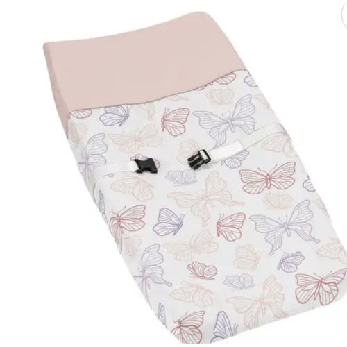 Sweet Jojo Designs Shabby Chic Butterfly Girl Changing Pad Cover Blush Pink Purple White Colorful Pastel Watercolor Pattern