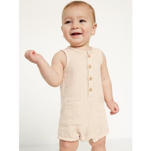 Printed Sleeveless Henley Romper for Baby