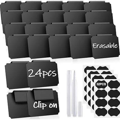 24PCS Basket Labels, Premium Bin Basket Labels Clip On, Pantry Basket Labels Tags for Storage Bins Fabric Cubes Wicker Organization