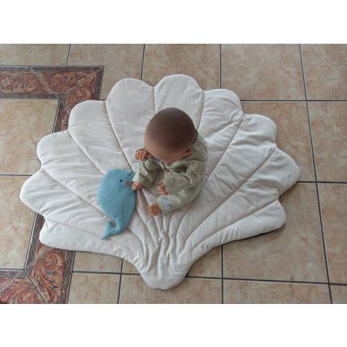 Seashell soft cotton linen padded rug, baby seashell play mat, yoga seashell mat, baby shower gift sea theme, wall decoration seashell