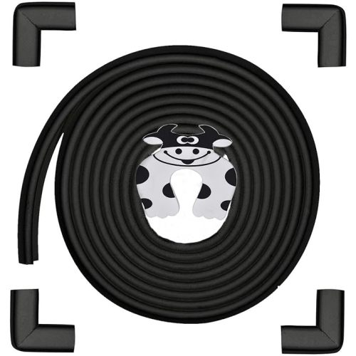 Baby Proofing Edge and Corner Guards, Safety Furniture Bumper with 3M Double-Sided Tape,16.40ft Edge + 4 Pre-Taped Corners Baby Corner Protector for Fireplace, Table, Stair, Cabinet(Black)