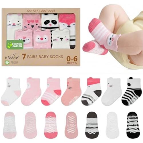Organic Cotton Baby Socks 0-6 Months Soft for Infants Breathable, Newborn Socks Girls boys Animal Design