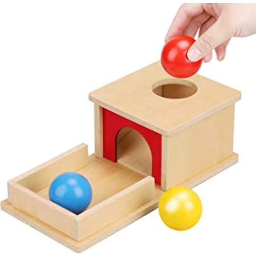 TOY Life Object Permanence Box with Tray and 3 Balls Montesorri Toys 6-12 Months Ball Drop Toy Box Wooden Baby Montessori Toys for Babies 6 to 12 Months Early Educational Montessori Ball Drop Box