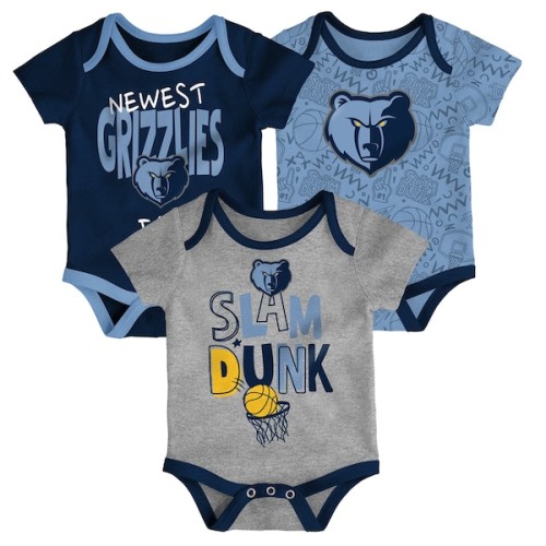 Memphis Grizzlies Infant Slam Dunk 3-Piece Bodysuit Set - Navy/Light Blue/Gray