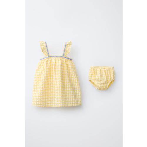 GINGHAM FLORAL DRESS AND PANTIES - Yellow | ZARA United States