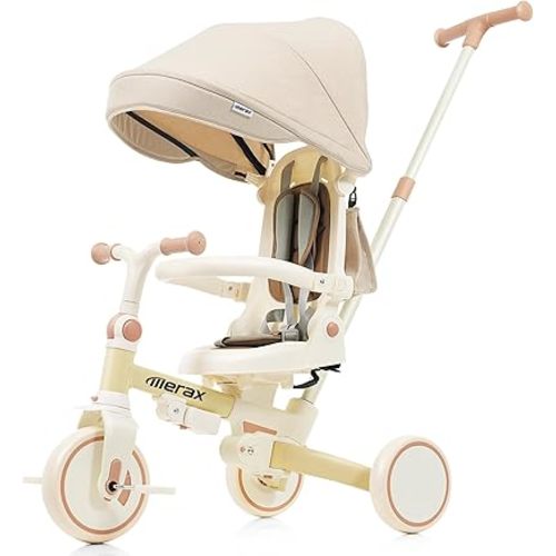 7 in 1 Baby Tricycle Stroller for Toddlers Ages 1Y-6Y Adjustable Push Handle Rotatable Seat Retractable Canopy