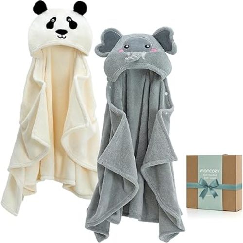 Momcozy Hooded Baby Towels-Visualize Health Label -2 Pack Premium Coral Fleece Bath Towel with Large Size-Ultra Absorbent for Baby Comfort- Great Gift for Newborn, Toddler and Kids(28"x 55", L x W)