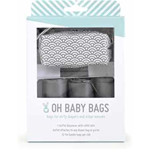 Oh Baby Bags Diaper Bag Clip-On Dispenser Gift Box with Disposable Bags, Gray Scallop