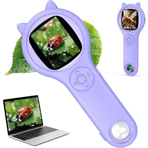 Microscope for Kids, Mini Pocket Handheld Kid Microscope for Toddlers, Educational Science Kit Digital Microscope Toys, Christmas Birthday Gifts Toys for 3 4 5 6 7 8 9 10 Year Old Girls - Purple