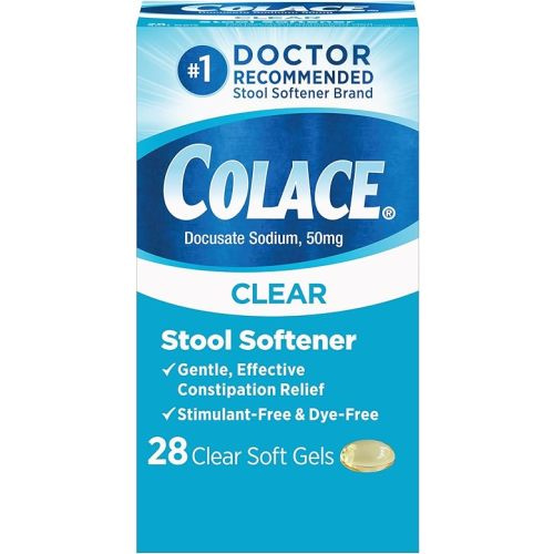 Colace Clear Stool Softener Soft Gel Capsules Constipation Relief 50mg Docusate Sodium Doctor Recommended 28ct