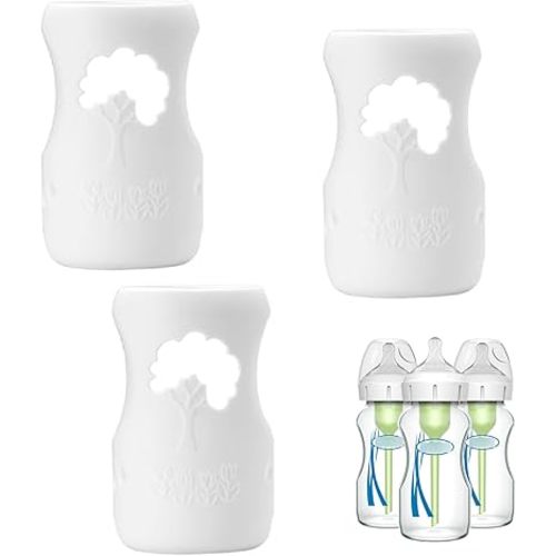 Silicone Sleeves for Dr. Brown's 9 oz Wide Neck Glass Baby Bottles, Drop Protection Covers Compatible Dr Brown Natural Flow Glass Bottles, Pack of 3