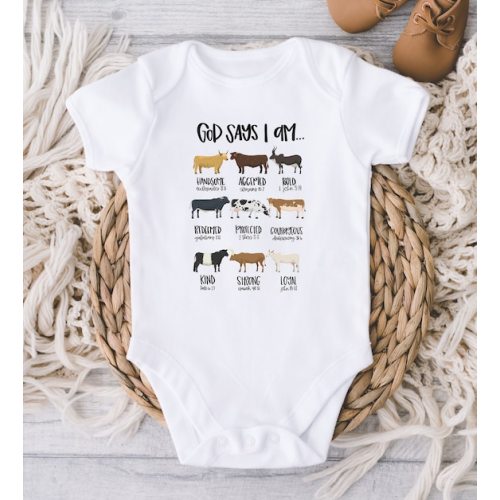 God Says I Am Cows Baby Onesie® Bible Verse Baby Bodysuit - Etsy