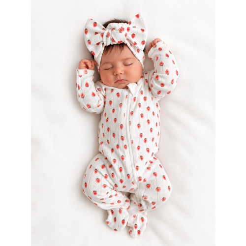 White Strawberry / Organic Pointelle 2-Way Zip Footie