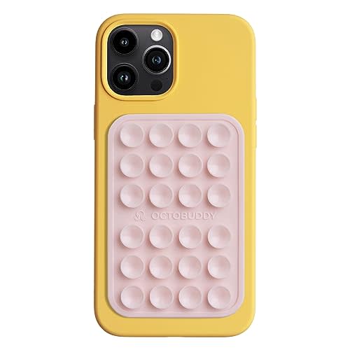 OCTOBUDDY Classic MAX - Silicone Suction Phone Case Adhesive Mount - Hands-Free, Strong Grip Holder for Selfies and Videos - iPhone and Android Compatible - 2.6″ x 3.9″, Chalk Pink