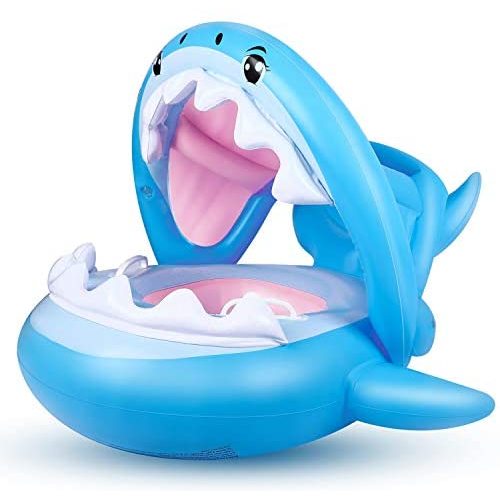 Baby Float Swimming Pool Toddler Floaties with Inflatable Canopy Shark Infant Pool Float for Kids Aged 6-36 Months