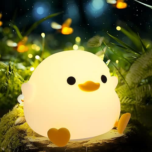Dodo Duck Night Light for Kids' Room Lamp, Cute Silicone Nursery Night Light for Boys, Girls, and Babies, Silicone Squishy Light-Up Duck, Rechargeable Bedside Touch Lamp for Breastfeeding