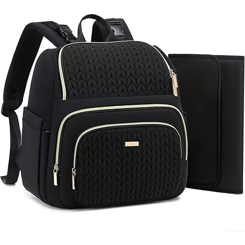 Diaper Bag Backpack - Lightweight & Stylish, Boys, Girls & Baby Travel Essentials Tote with Changing Pad, Insulated Pocket, Stroller Strap - Baby Diaper Backpack for Mom, Maternity (Black)