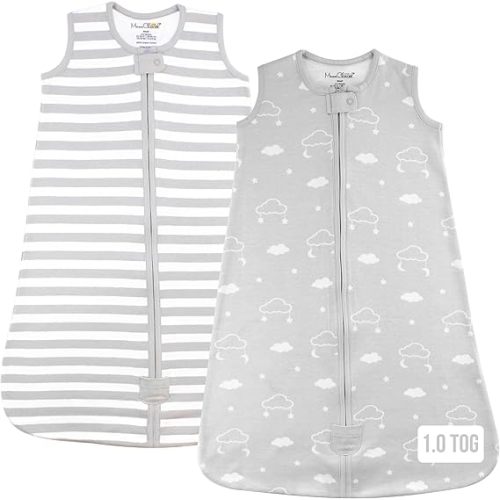 Baby Sleep Sack 1.0 TOG, Organic Cotton Baby Wearable Blanket with Two-Way Zipper, Swaddle Transition Baby Sleeping Bag, All-Season Sleep Sack for Newborn Infant Toddler Boy Girl, 2-Pack, 1.0 Tog